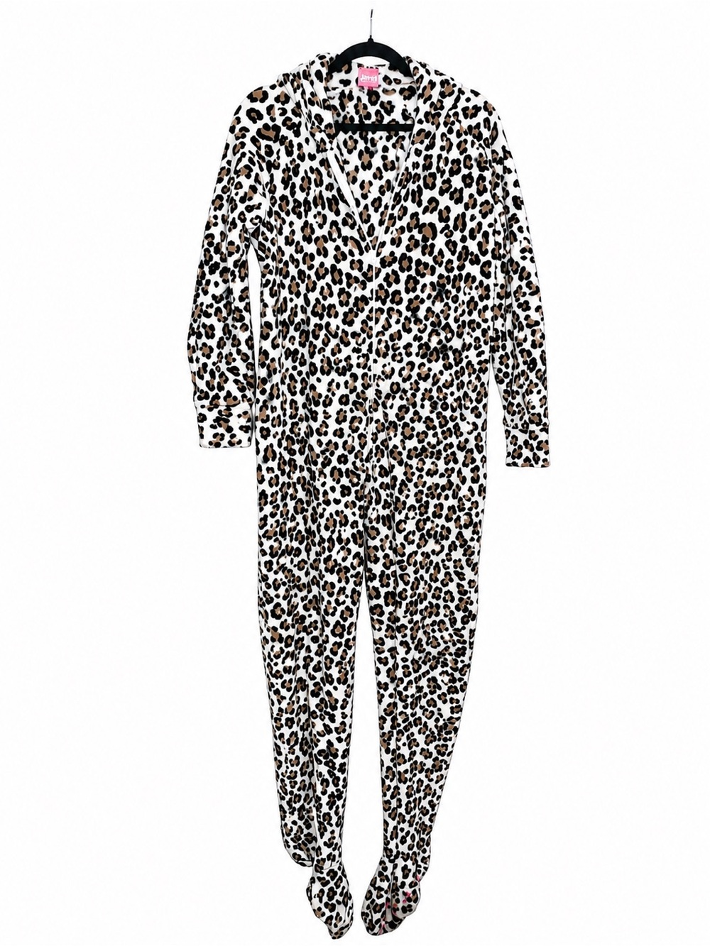 Jenni White and Brown Leopard Print Footed One-Piece Pajamas